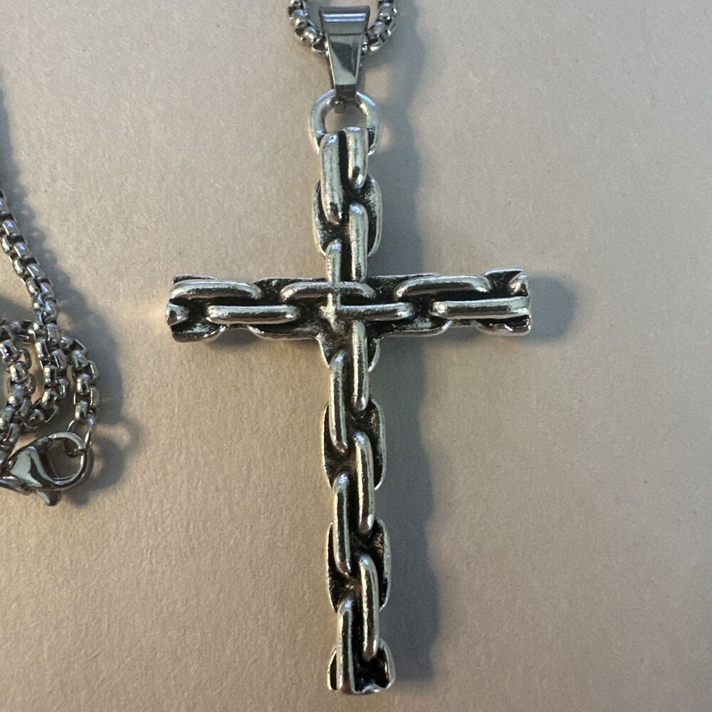 Pewter Cross Necklace Silver-Tone Chain
